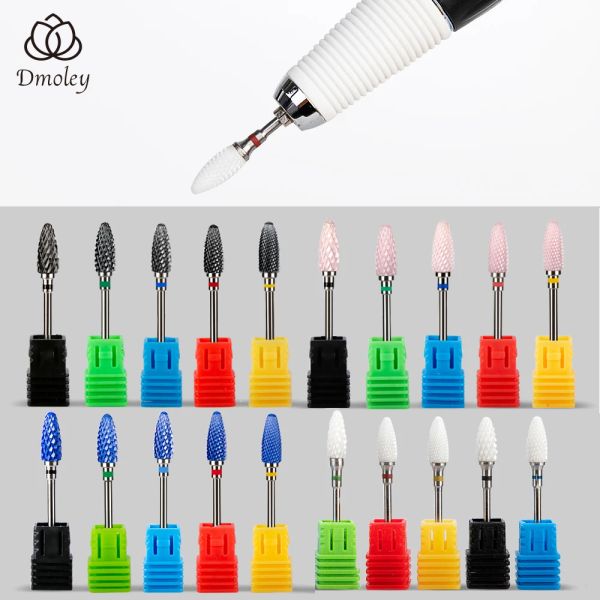 Bits dmoley 4 cor de cerâmica e tungstênio broca de unhas bit rosa/preto/azul para perfuração de unhas elétricas acessório de cortador de máquina de manicure