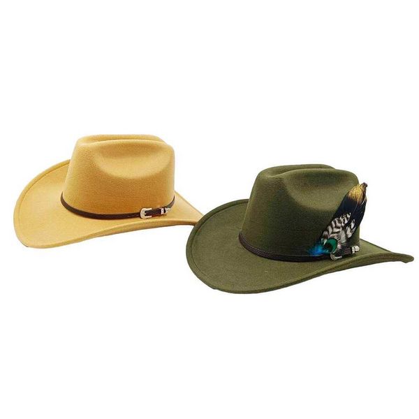 Cappelli di cappelli da secchio larghi con cappelli da cowboy in autunno e inverno occidentali per uomini e donne cappelli da grande morbido nuovo accessori per piume Gentleman retrò Cowboy Hatswide- Y240425