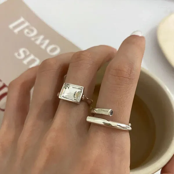 Clusterringe 925 Sterling Silber Open Finger Ring Square Clear CZ Stapelbare geometrische Punk für Frauen Mädchen Schmuck Geschenk Dropship Großhandel Großhandel