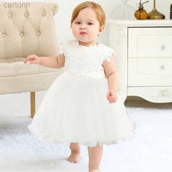 Mädchenkleider Baby Mädchen Taufe Kleider Kleinkind weißer Spitze Blume Tüll Taufe 1 Jahre Geburtstag Prinzessin Party Kleid Neugeborenes Hochzeitskleid D240425