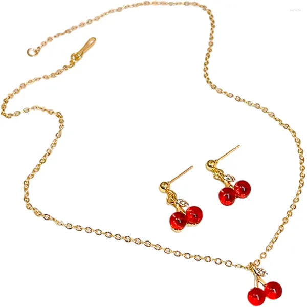 Brincos de colar Set Cherry Suit de Natal Wresth Fruit For Women Pingente Presente e Dangle Alloy Gifts