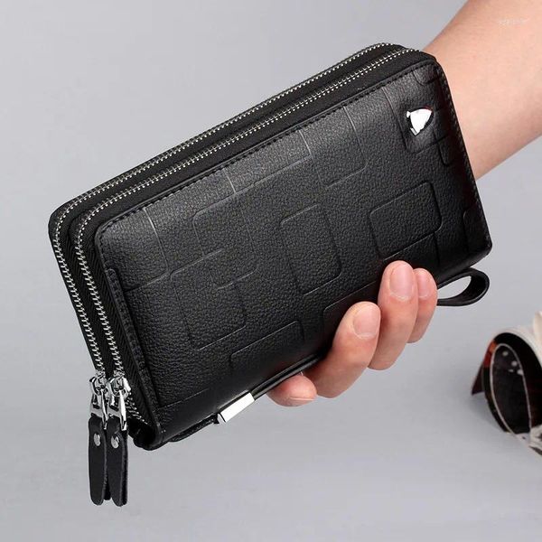 Brieftaschen Herren lässig Leder Kupplungsbeutel für lange Reißverschluss Kleine Marke Geometrische Veränderung Mobiltelefon