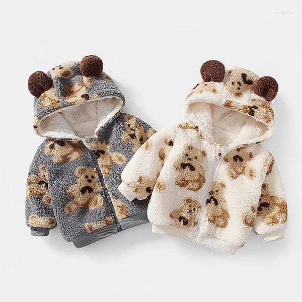 Giacche inverno cappotto per bambini 2024 coreano caldo orso con cappuccio con cappuccio spesso agnello padiglione giacca padiglione da parte della ragazza casual