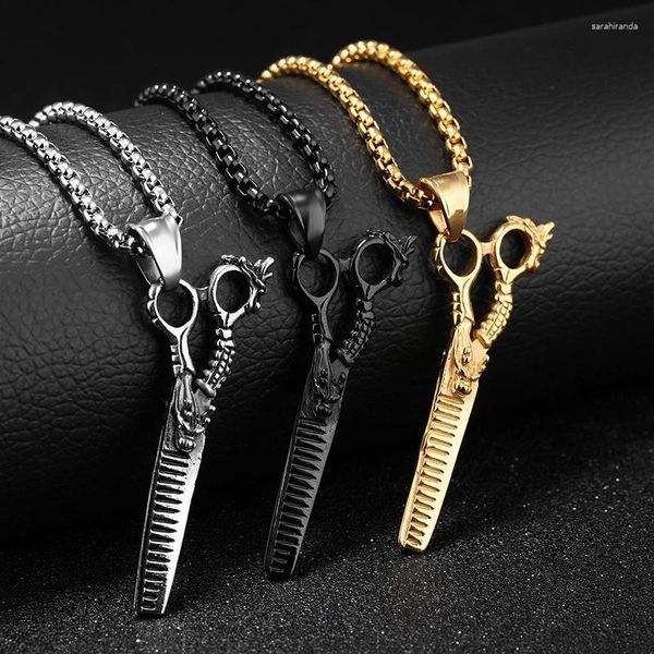 Подвесные ожерелья хип -хоп -рок -дракон -ножницы подвески для мужчин Золотое черное серебряное цвет 316L из нержавеющей стали парикмахерские капля