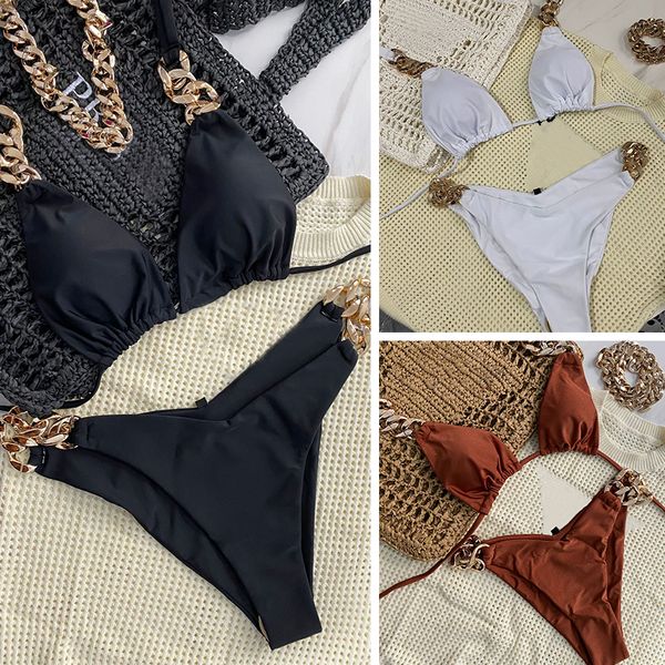 Designer Women Bikini Set sexy Lady Chain Hot Swimwear Clothing Girl Casual Lace Up Swimsuit Fashion Classic Beach Swim Swiming Adday Thangs Top Bra Biquini