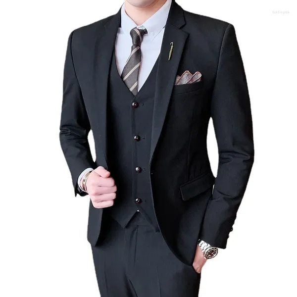 Ternos masculinos de alta qualidade (calça de colete de traje) Entrevista casual de negócios de estilo britânico Casual Wedding Slim Suit de três peças