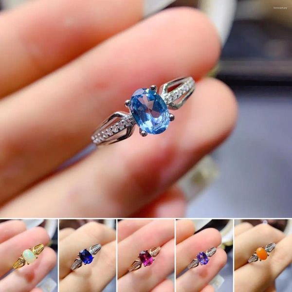 Ringos de cluster FS Moda S925 Sterling Silver Natural Topaz Natural/Opal/Sapphire/Garnet Ring Fine Charm Classic Weddings Jóias para Mulheres Meibapj