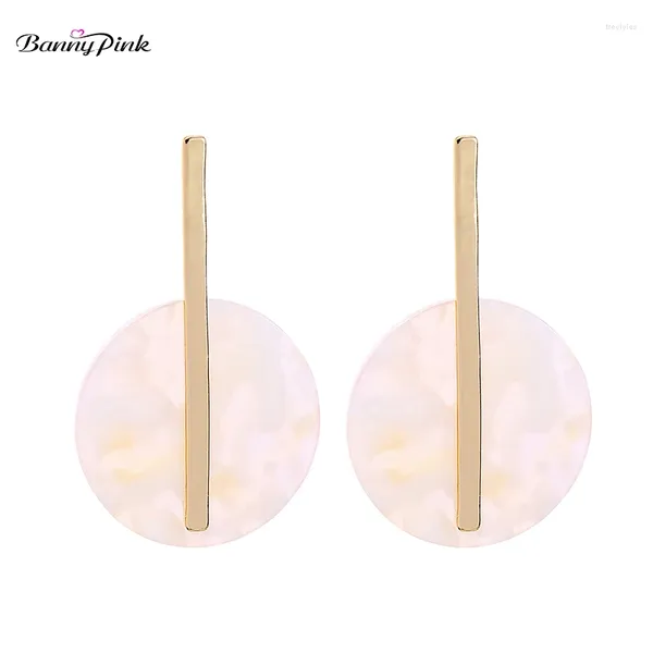 Orecchini per borchie Banny Pink Simple Metal Bar per Women Chic Acrilic Tortoiseshell Geometric Round Pendant Post Post