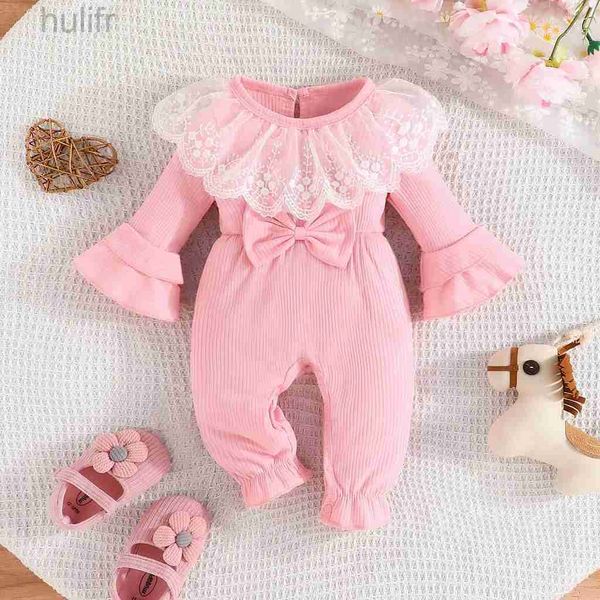 Rompers Baby Girl Nustory Yoinies PMper 0-18 mesi Abbigliamento per bambini Manica lunga a maniche lunghe Grovini a bottone in pizzo D240425