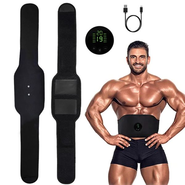 Vestido EMS Fiess Treinador cinto da cintura suporta o estimulador muscular abdominal Slimming Belt Unissex USB Recarregue o dispositivo de treinamento muscular doméstico