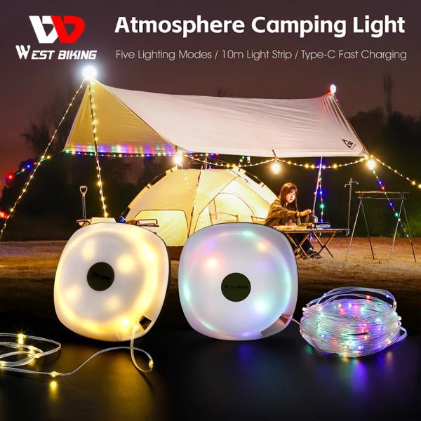 Werkzeuge Westbike Campinglampe 10 m bunte LED Light Strip Organizer Outdoor Picknick Stimmungslicht USB wiederaufladbares Zeltcampinglicht