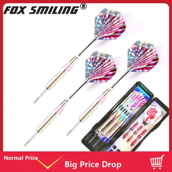 Darts Fox lächelnd 3pcs 24g Dart Pin Stahlspitze Darts mit 41 -mm -Aluminiumwellenhülle Pakcage, 3 PCS -Wellen, 3pcs Flüge rosa Frauen