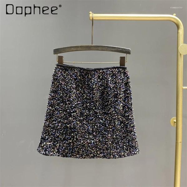 Skirts Streetweear mini gonna con paillettes per donne 2024 Summer Europe and America Sexy Woman Dlessing High Wiasted Shiny Hip