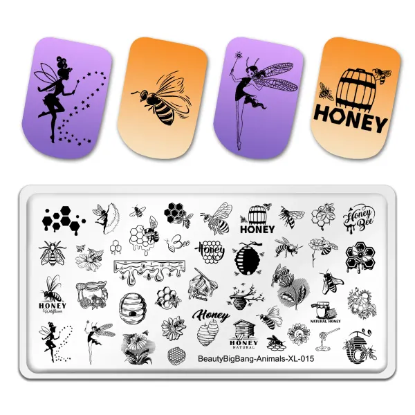 Arte Beautybigbang Animali Immagini Nail Art Stamping Plate Manicure Ape Miele in acciaio inossidabile Modello di unghie in acciaio Strumenti di manicure