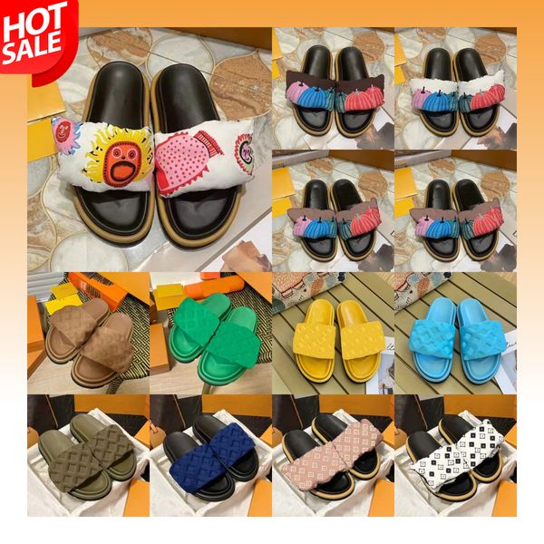 Designer Slipper Slide sandali femminili cuscinetto piscina tacchi pantofole di cotone per comfort piatto muli cuscinetto cuscinetto cuscinetto muli piatti di lusso piatto muli imbottiti cloud color sun 2024 home