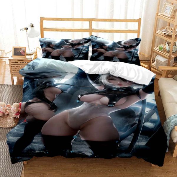 Imposta il gioco della ragazza dei cartoni animati di animazione Figura 3pcs King Full Size Copertina di biancheria da letto Lince set da letto 200x200 240x220 160x200