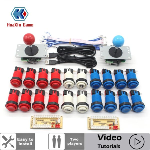 Oyunlar Arcade DIY Kiti Amerikan Tarzı Sanwa Joystick Happ Coin 2 Oyuncu Pist Düğmesi Mikro Anahtarı PC Ahududu Pi için Sıfır Gecikme Kodlayıcı