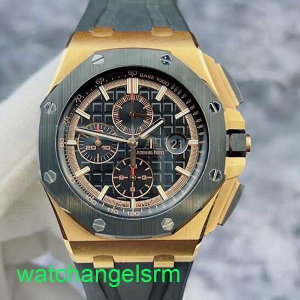 AP Crystal Wrist Watch Royal Oak Offshore Série 26401ro Função de tempo de data 18K Material rosa/material cerâmico Relógio automático de máquinas