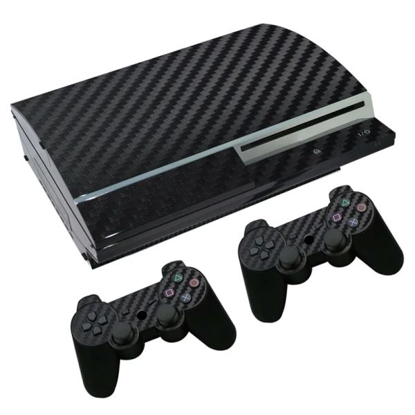 Adesivos fibra de carbono preto para gordura ps3 para adesivos de pele PS3 para console 2 blocos controlador adesivo de pele