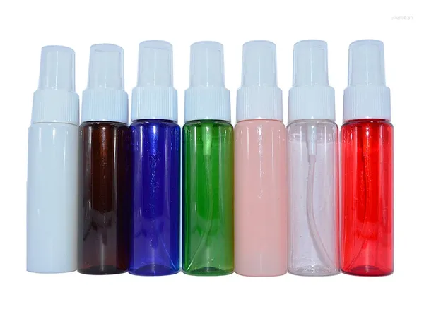 Speicherflaschen Großhandel Fabrikpreis 200pcs/Los 30ml 1oz farbenfrohe Plastiksprühflaschen nachfüllbar flüssiger Parfüm Pet Pumpe