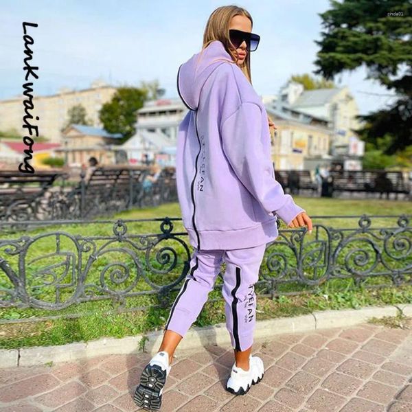 Kadın Hoodies 2024 Moda Kadınlar 22 Parça Takım Uzun Fermuarı Ön ve Arka Mektup Baskı Gevşek Kazak Pantolon
