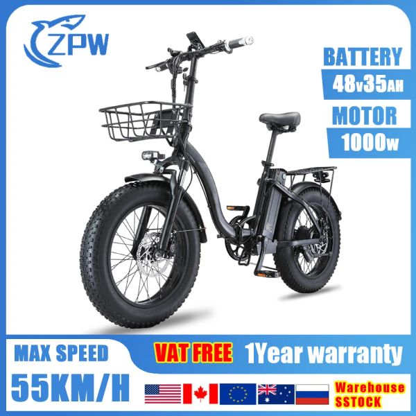 Fahrrad ZPW Neues 1000 -W -Elektrofahrrad 20 Zoll Männer Lady Fahrrad 4.0 Fettreifen 48v35ah Lithiumbatterie 55 km/h eBike Mountain Motorcycl