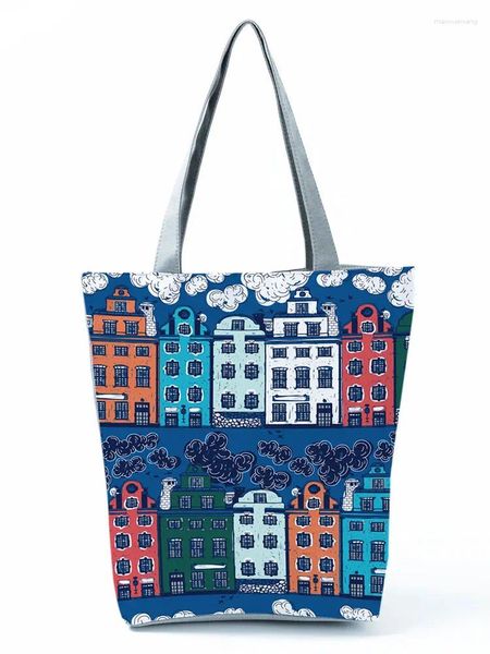 Bolsas de ombro Building House Impresso All-Match Eco Friendly Fashion Bolsa para mulheres viagens de alta capacidade Tote portátil feminino