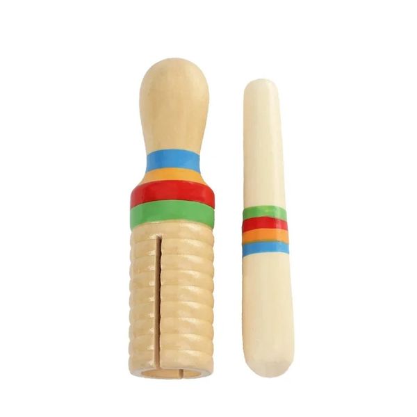 Holz Musikinstrument Kinder Kinder Spielzeug Soundrohr kleiner einköpfiger Ring-Percussion Zylinder Croak Froschfass Barrel