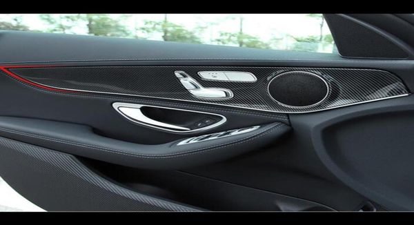 Tampa do painel de porta de carro de estilo de fibra de carbono 4pcs para Mercedes Benz GLC X253 201618 ABS Interior Auto Modificado6175635