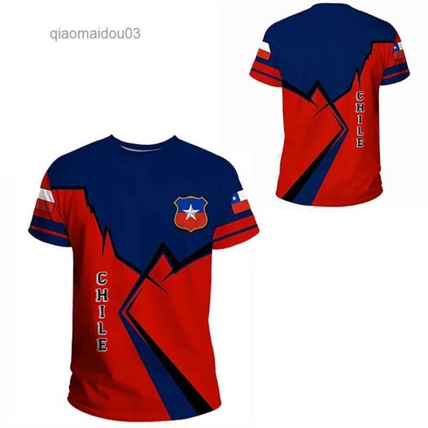 Camisetas masculinas bandeira chile 3d impressão masculina t-shirt tops de alta qualidade Tees Summer O-J-pesco