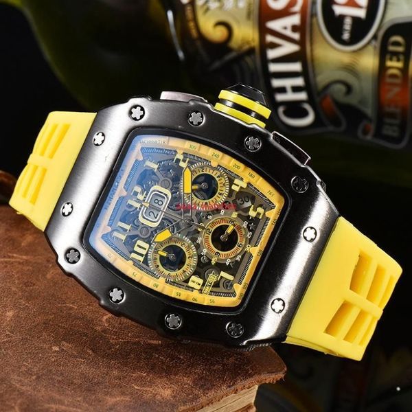 2022 Luxury Watch Six Hand Quartz Cronógrafo Função Full Running Second Men's Brand Tonneau Clock Cool Wristwatch Relloj Ho256s