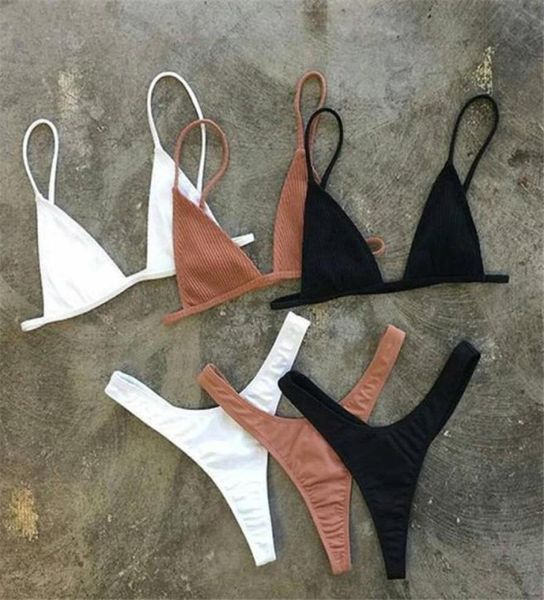 Meninas brasileiras Terno de natação Biquíni Copo pequeno de estilo de alto corte de alto corte bisquini sólido Blackwhite Micro Swim Suits Thong Bikinis18659993