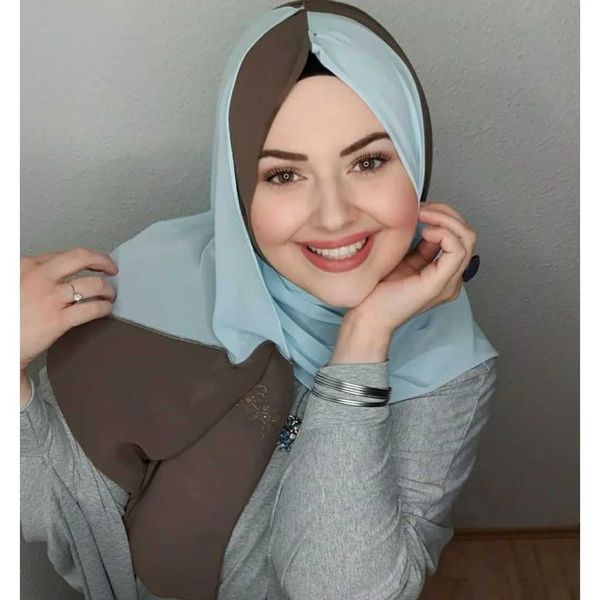 Ilwg hijabs Исламский шарф Женщины роскошные голубые шифоновые хиджаб abaya hijabs для женщины Абаяс Джерси мусульманский платье Турбаны головы