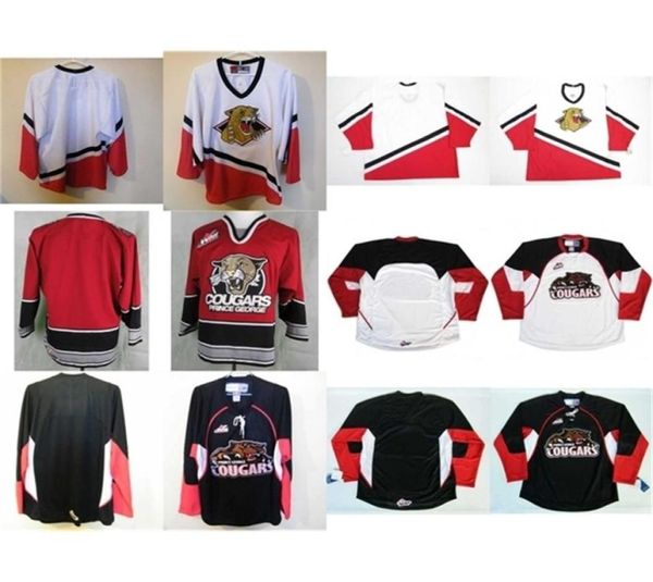 MTHR MENS WOMENS KINDER WHL Prince George Cougars Weiß rot schwarz 100 genähte Eishockeytrikots S6XL Torit CEND CENDE