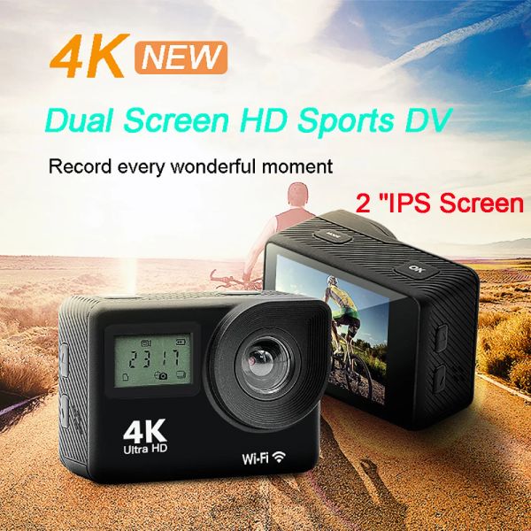 Câmeras 4K Ultra HD Ação Double LCD 2 IPS WIFI 16MP 30M GO Waterproof Pro Sport DV Camera de Capacete com Controle Remoto