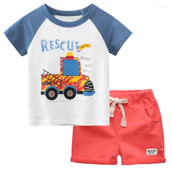 Set di abbigliamento per bambini per ragazzi abbigliamento estivo set di auto da macchina stampata in cotone puro cotone o-shorts cortometraggi per bambini abiti da ragazzo