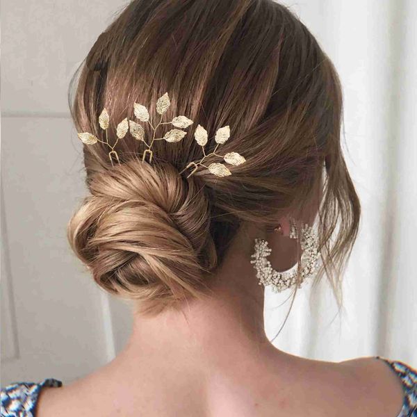 Hochzeitshaarschmuck Frauen U-förmige Pin Pin Metall Barrette Clip Haarnadeln Goldfarbe Blatt Braut Haar Schmuck Zubehör DIY Hochzeit Frisur Design Werkzeuge D240425