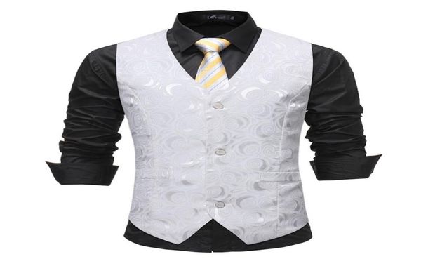 Mens White Rose Jacquard Ton Gilet Homme Brand Slim Fit Business Dress Vestre Colete Male Male Party Tuxedo Colets 2205177568733