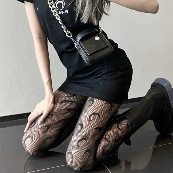 Meias sexy letra g lua calças pretas malha coreana punk mulheres elásticas roupas lolita meia -calça de pescada de fisheta hosiery de verão gótico