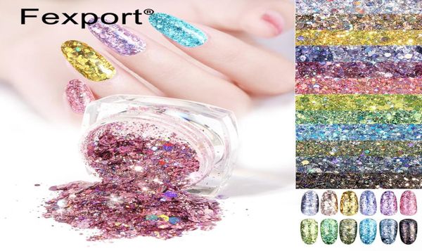 12 цветов русалка ногти блестящие хлопья блестящие 3D -шестигранные красочные блестки Spangles Plack Manicure Nails Art Decorations 6889327