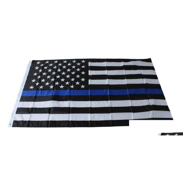 Баннерные флаги 4 типа 90x150см Blueline USA Police 3x5 Foot Thin Blue Line Flag Black White и American с медными натуральными натуральными средствами.