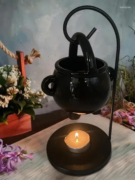 Titulares de velas Cauldôs de bruxa Ornamentos de queimador de óleo de halloween Cera o aroma de aroma de aroma preto Meditação de decoração de casa