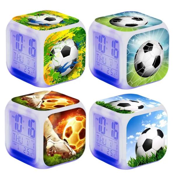 Acessórios Digital Football Clock Creative Led Bedroom Relógio com luz colorida para exibir a temperatura da semana da semana para crianças para crianças adultas