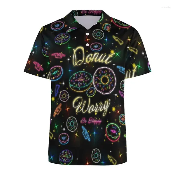 Herren Polos Retro farbig Graffiti 3D -Druck Polo -Hemd für Männer Kinder USA Flagggrafiken Kurzärmele T -SEE STREADWEY Y2K Button Shirts