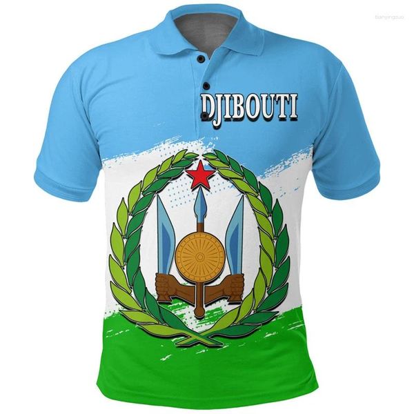 Herren Polos Afrika Dschibuti Karte Flag 3D -Druck Polo -Hemden für Männer Nationales Emblem Kurzarm Patriotische Mantel von Waffenhemd Trikot -Tops