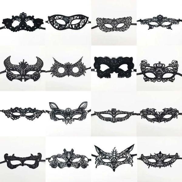 Halloween Masquerade Black Lace Masks Masks Visor per donne Festiva Fascifica Veneziane Costumi Carnival Sexy Ladies Queen Dance LL