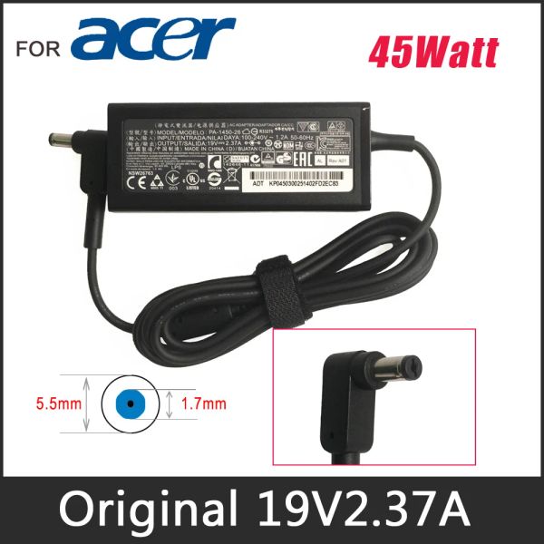 Caricabatterie autentica 19V 2.37a 45W Adattatore per laptop AC per Acer Aspire E5573 E5573T E5721 E5731 E5771 E5772 ES1311 ES1411 POWER