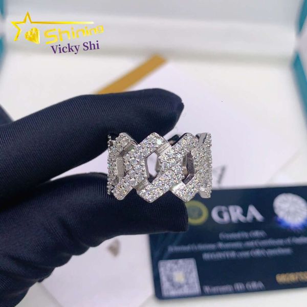 Preço da fábrica pronto para enviar jóias finas esterling sier hip hop gelado anéis cubanos moissanite diamante anel