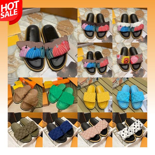 Designer Slipper Slide sandali da donna Cuscini piscina tacchi pantofole di cotone per comfort piatto muli cuscinetto cuscinetto cuscinetto muli piatti di lusso piatto solare