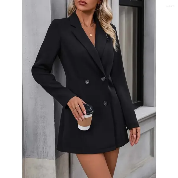 Herrenanzüge schwarzer doppelt bastelter Notch Revers -Kleid Blazer Langarm Office Dame One -Stück -Jacke Schlanker Fit Business Elegant Mantel